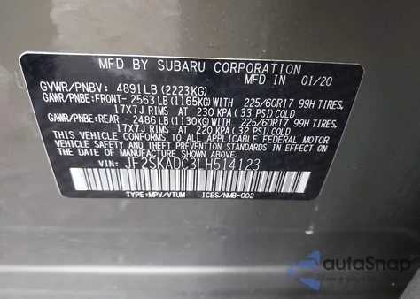 2020 Subaru Forester из США, поврежденный, VIN JF2SKADC3LH514123